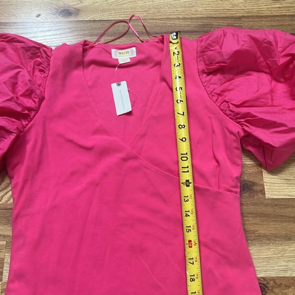 Anthropologie Maeve top in fushia puff sleeves V neck wrap style size M - Picture 4 of 15